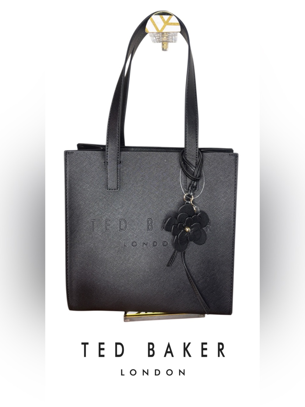 Ted Baker The Icon Black Tote with Floral Charm
